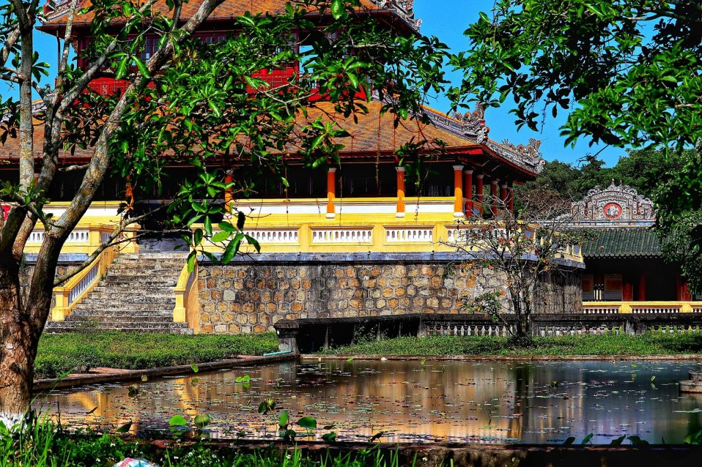 One of the many colorful buildings of The Hue Citadel in Vietnam