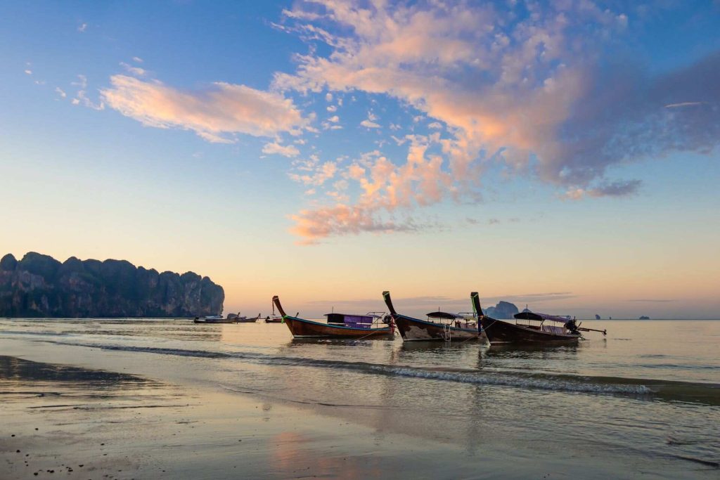 Long-tail boats on the beach in Ao Nang