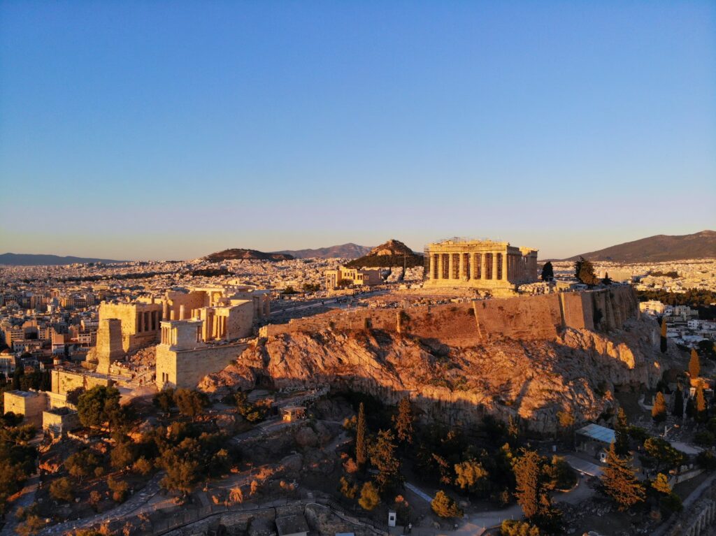 The Parthenon of Athens, as seen from above.