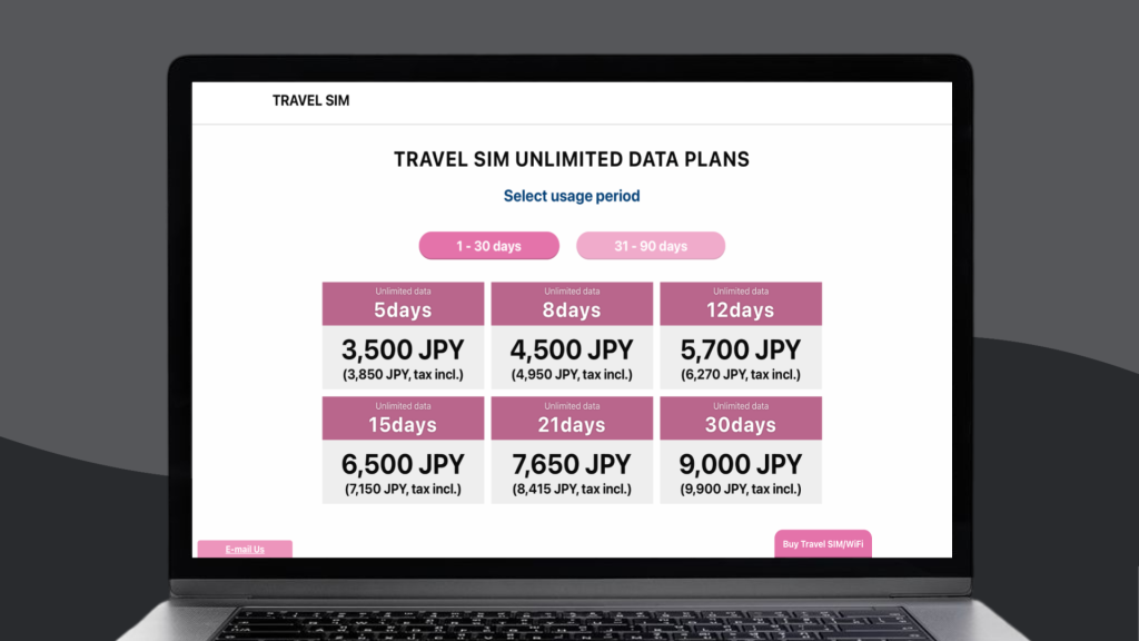 Sakura mobile data plans for Tokyo SIM card.