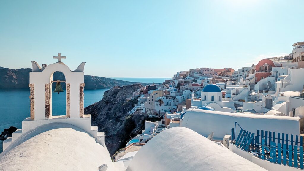 A view of Santorini as seen from above