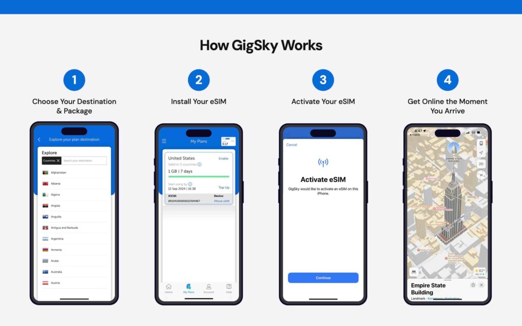 Setting up an eSIM on the GigSky website