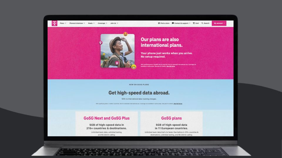 A screenshot of T-Mobile's homepage