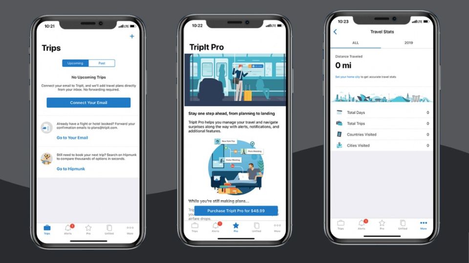 Screenshots of TripIt mobile app for iPhone