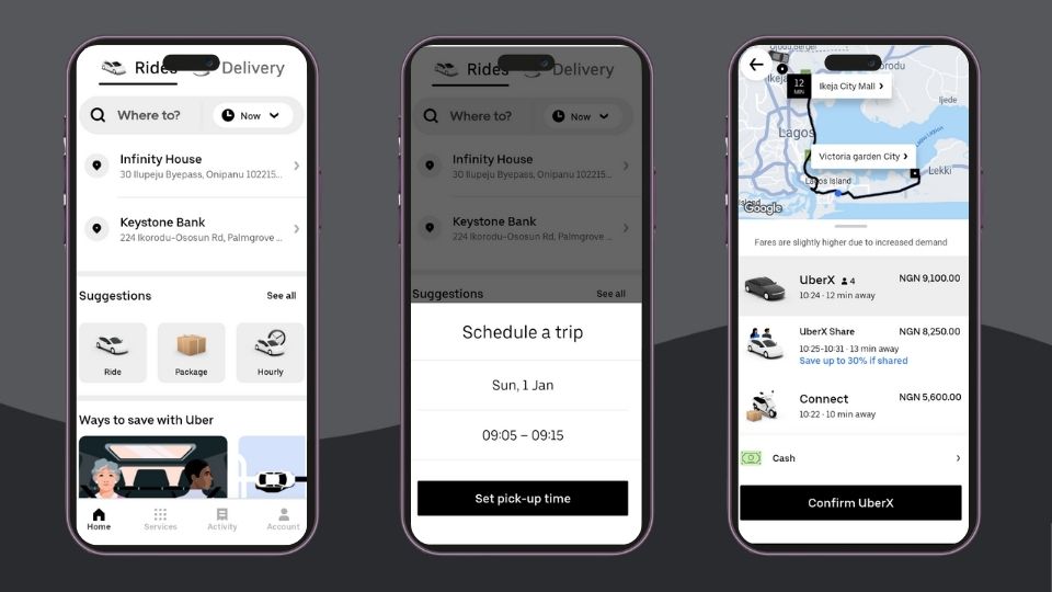 Screenshots of Uber mobile app for iPhone