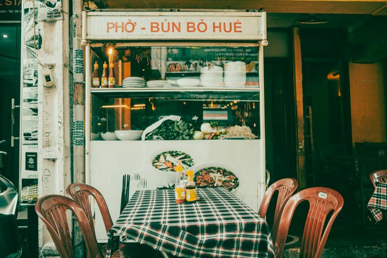 A table outside a restaurant in Vietnam