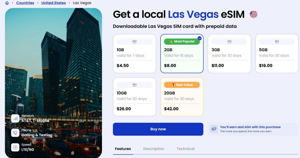 aloSIM Las Vegas eSIM data plans