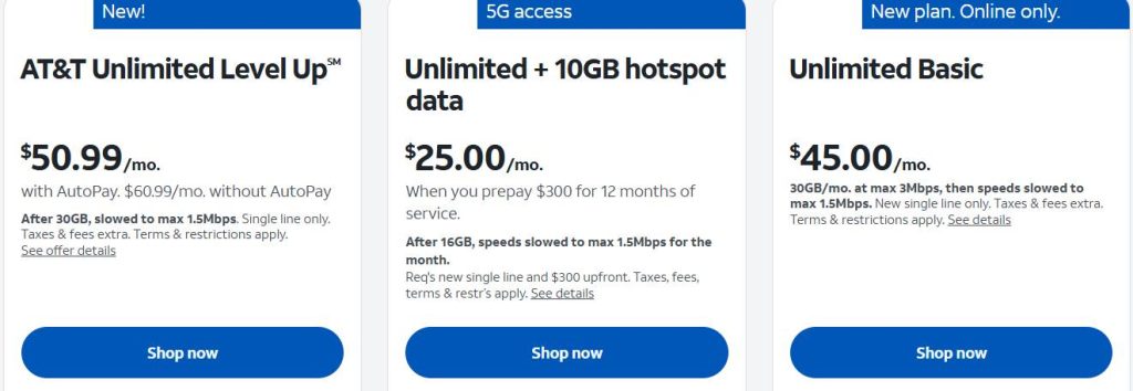 AT&T basic USA data plans