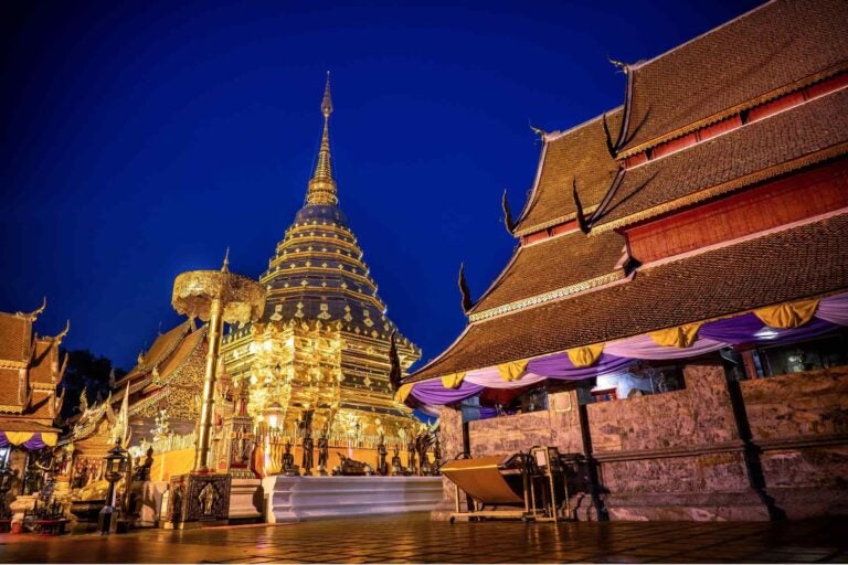 Night time view of Wat Phra That Doi Suthep near Chiang Mai, Thailand