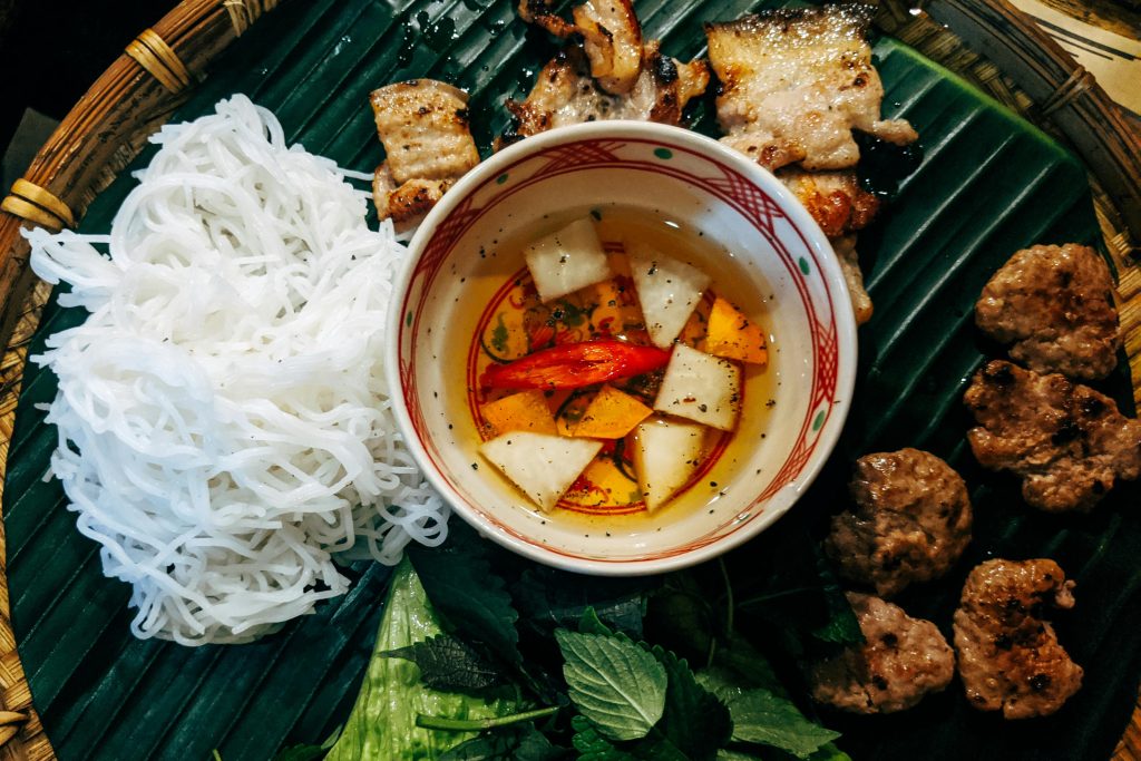 Bún chả Is a perfect combo of grilled pork, rice noodles, spices, and fresh herbs 