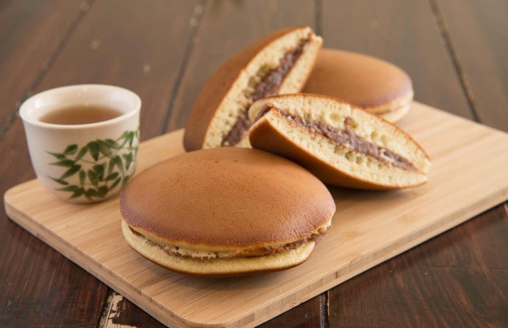 Dorayaki with a small cup of herbal tea 