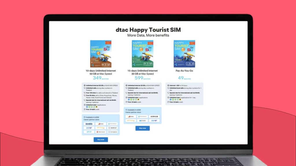 website with a dtac Happy Tourist SIM offer
