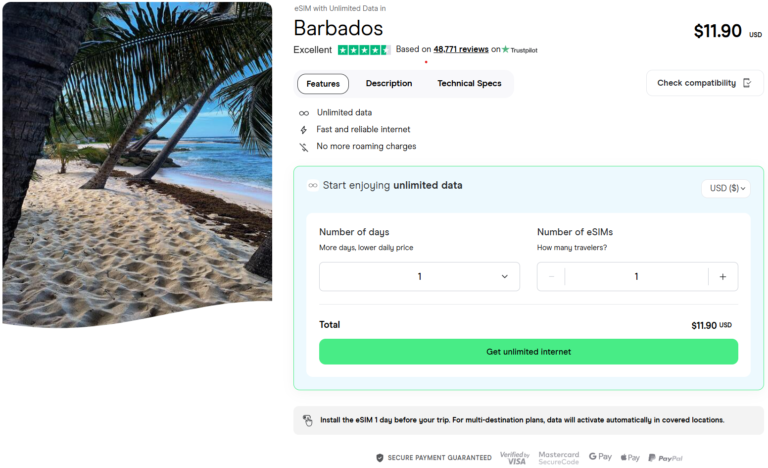 eSIM for Barbados with unlimited data