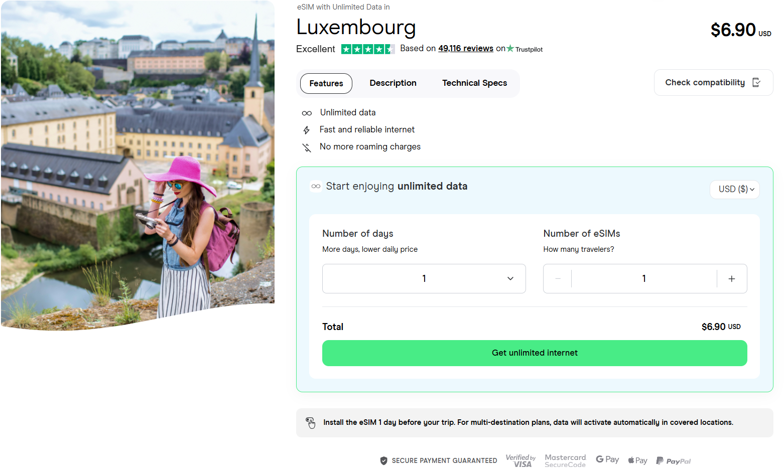 eSIM for Luxembourg with unlimited data