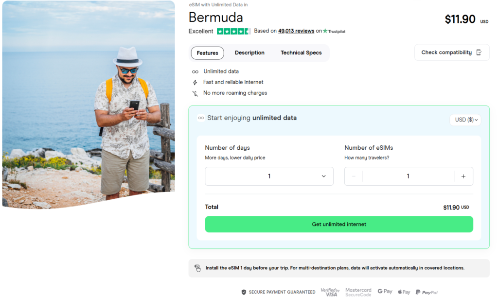 eSIM for Bermuda with unlimited data