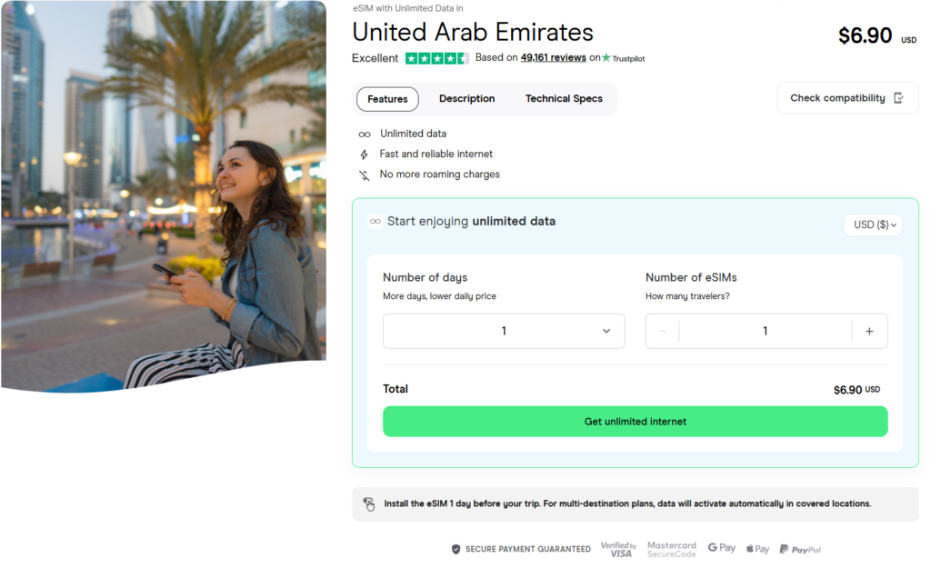 eSIM for Dubai with unlimited data