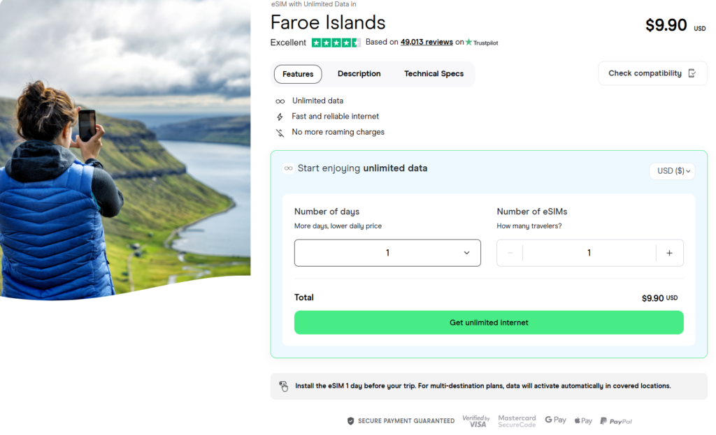 eSIM data plans with unlimited data for the Faroe Islands