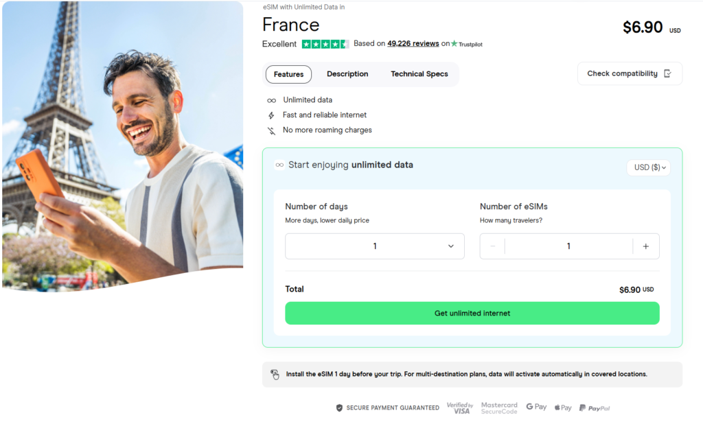 eSIM for France with unlimited data