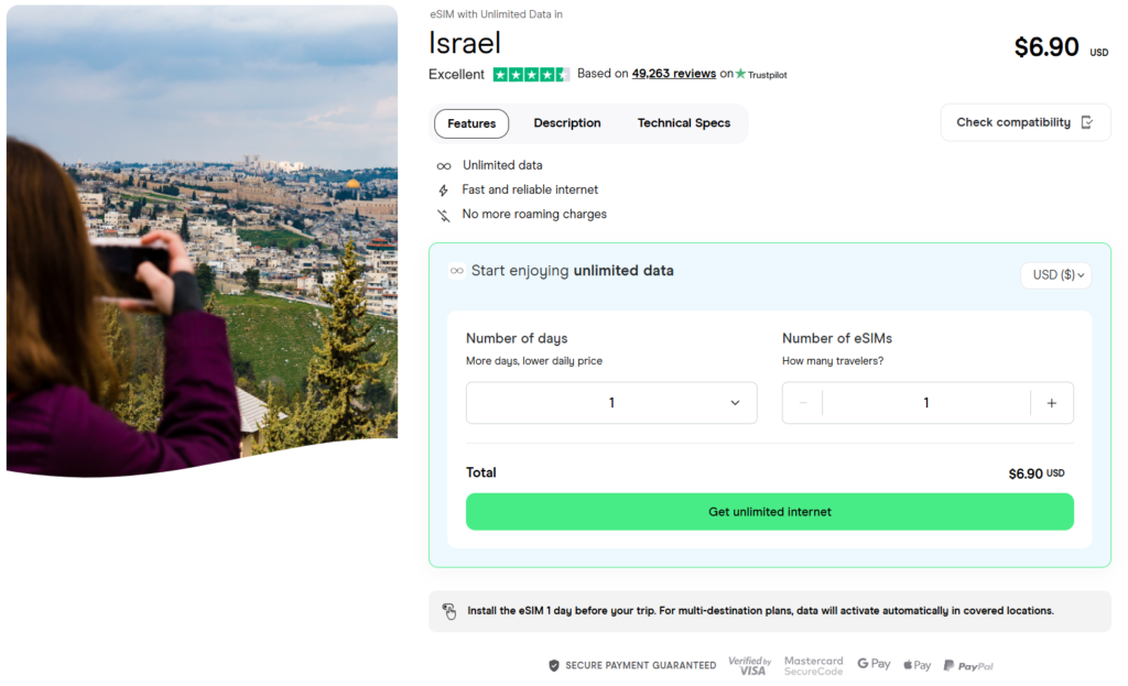 eSIM for Israel with unlimited data