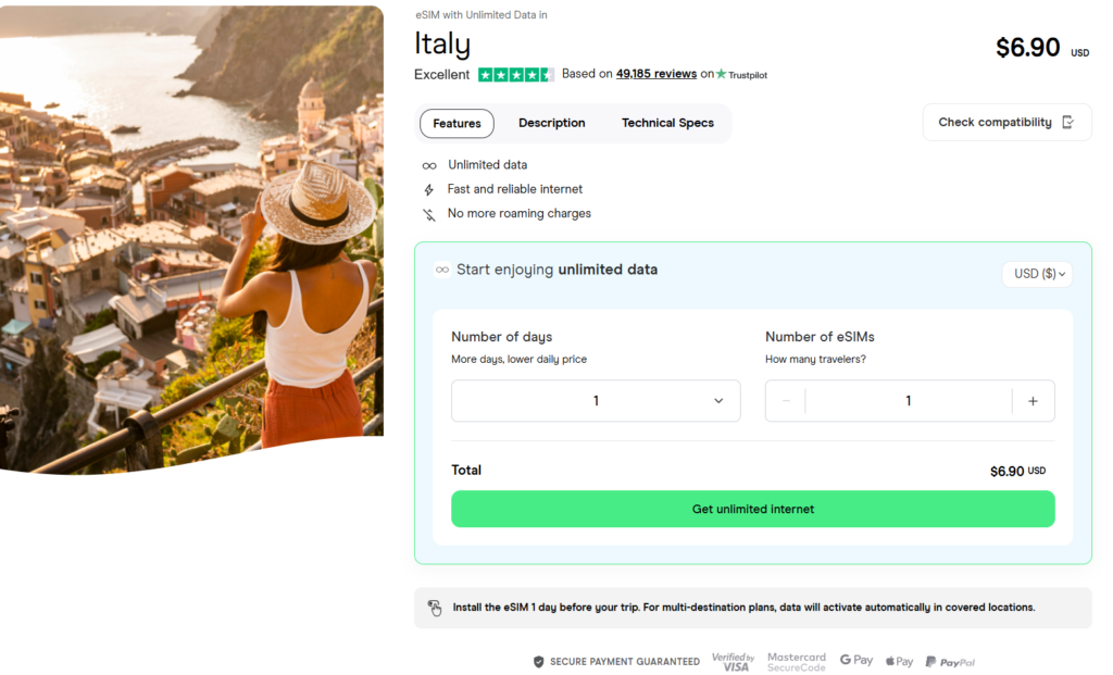 eSIM for Italy with unlimited data