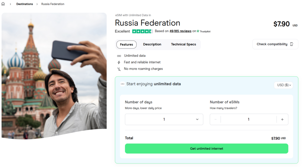 eSIM for Russia Federation with unlimited data