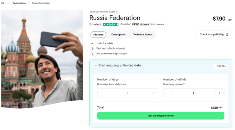 eSIM with unlimited data for Russia Federation