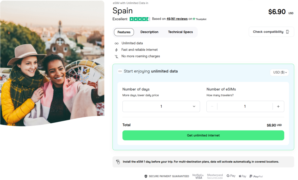 eSIM for Spain with unlimited data