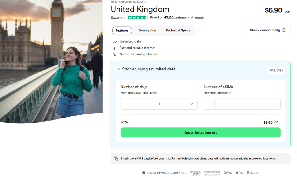 eSIM for UK with unlimited data