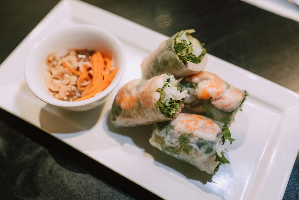 Vietnamese fresh spring rolls with vibrant fillings is a treat to eyes to tastebuds.