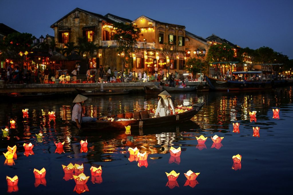 View of the Hoi An lantern festival from a boat