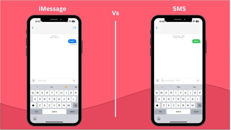 Screenshots of difference between iMessage vs. SMS