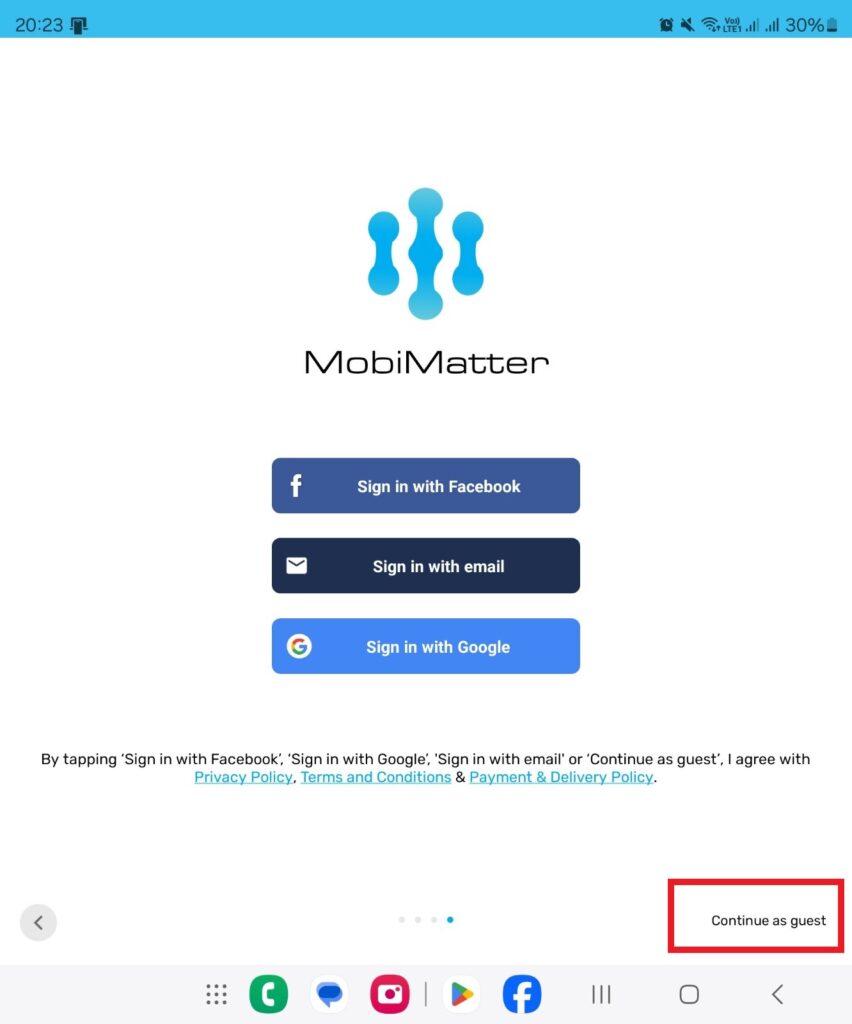 MobiMatter App login screen