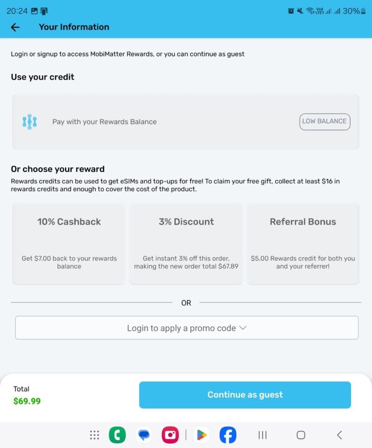MobiMatter app payment screen