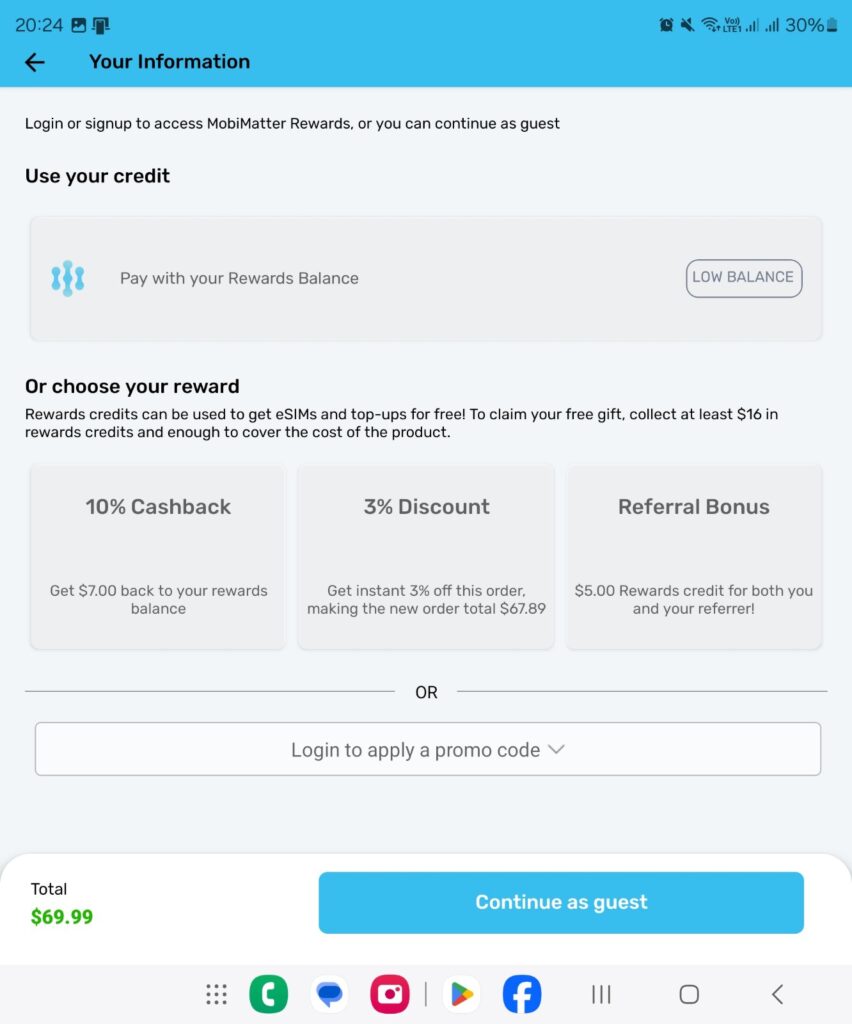 MobiMatter app payment screen