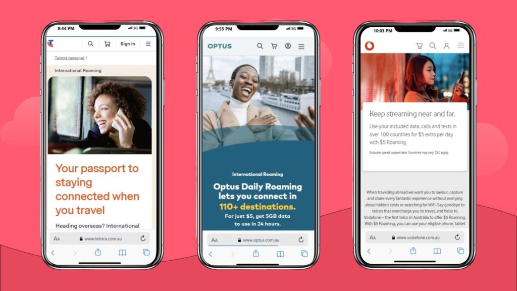 Australian mobile providers: Telstra, Optus, and Vodafone
