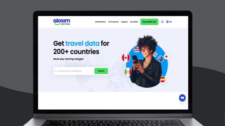 A screenshot depicting aloSIM's home page 