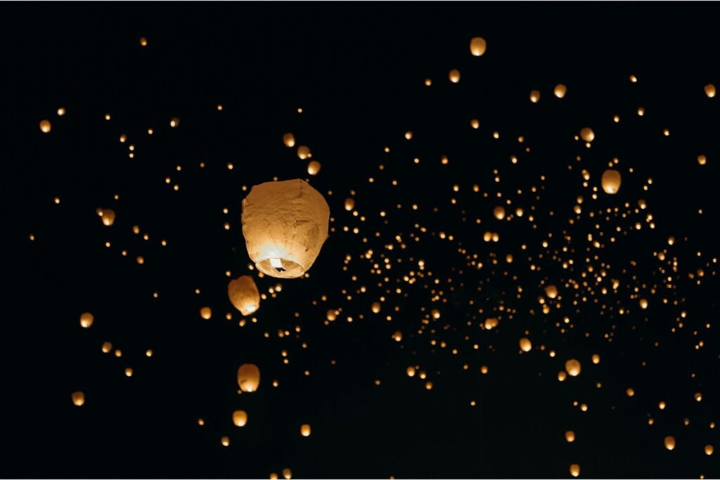 Chinese lanterns lighting up the sky