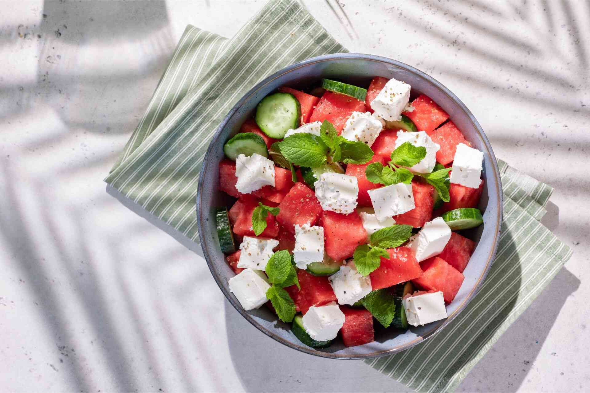 A feta and mint salad goes great with savory Iranian dishes