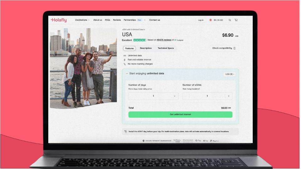 Holafy’s eSIM for USA checkout page