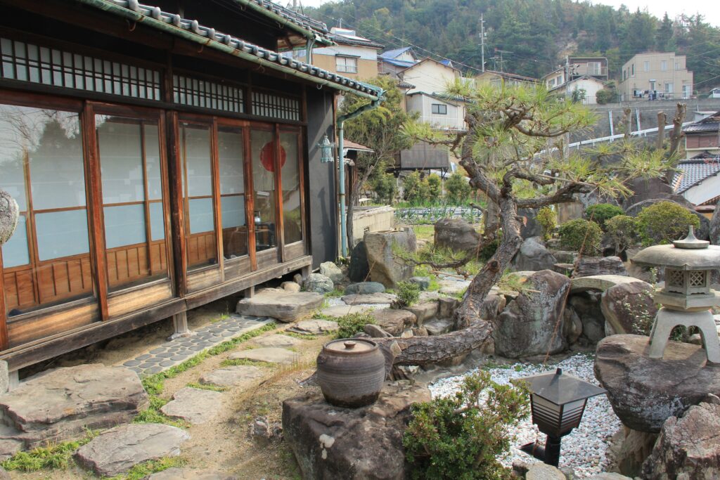 The outdoor garden at one of the hostels I stayed at in Japan