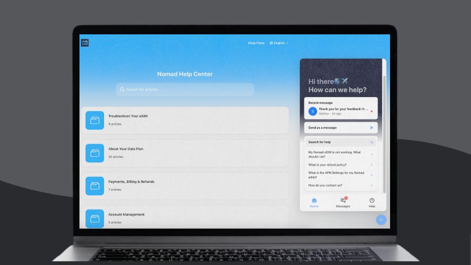 A screenshot of Nomad help center and chat