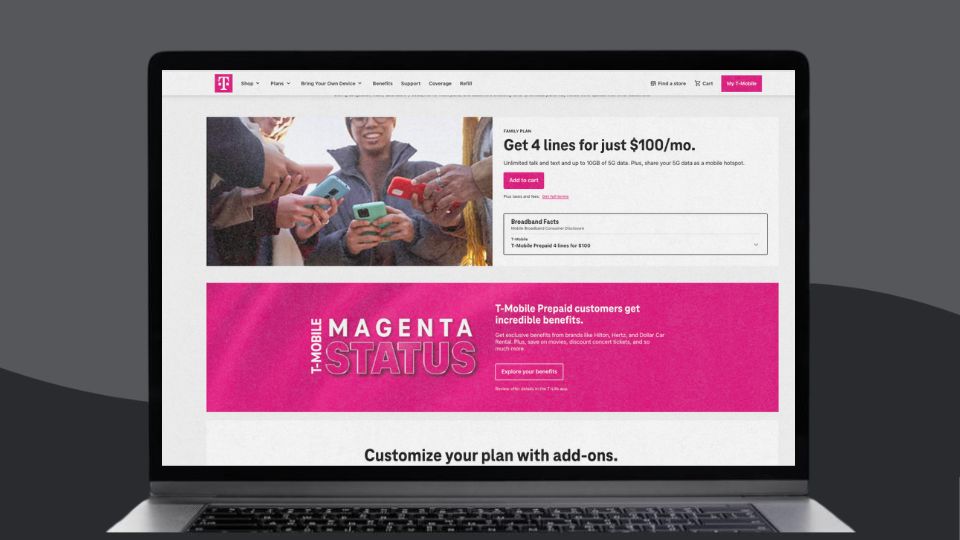 A screenshot of T-Mobile website