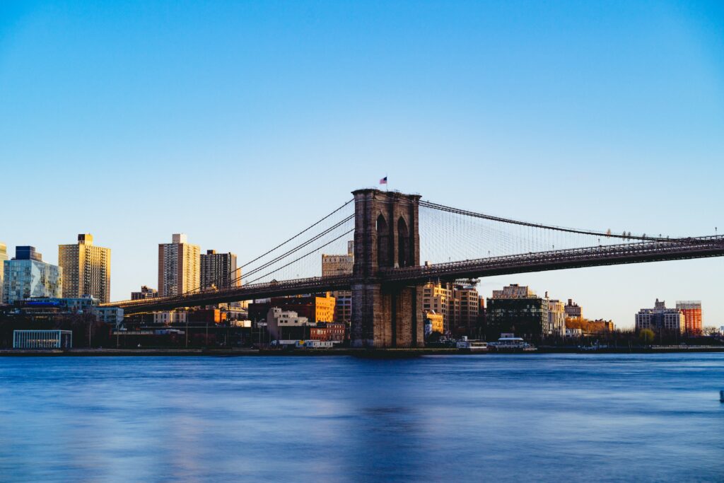 The iconic Brooklyn Bridge, featured in many films and TV shows. 