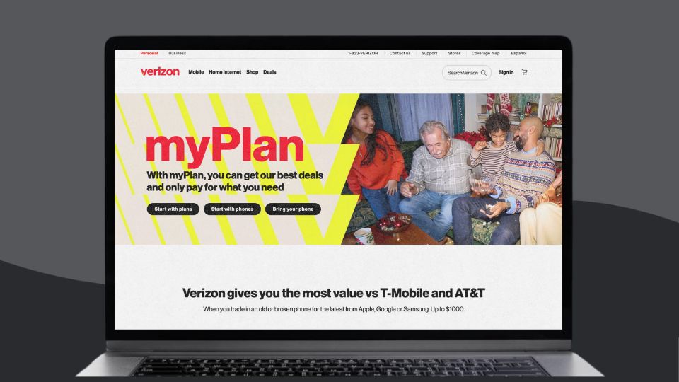 A screenshot of Verizon's prepaid plans page