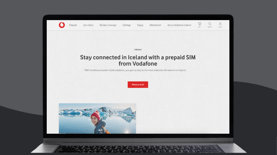 A screenshot of Vodafone Iceland's homepage