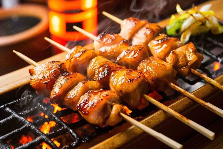 Yakitori (chicken skewers) is one of the most popular street foods in Tokyo.