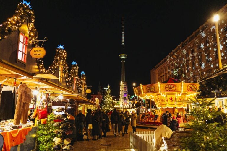 Berlin's Gendarmenmarkt Christmas market shines with white tents