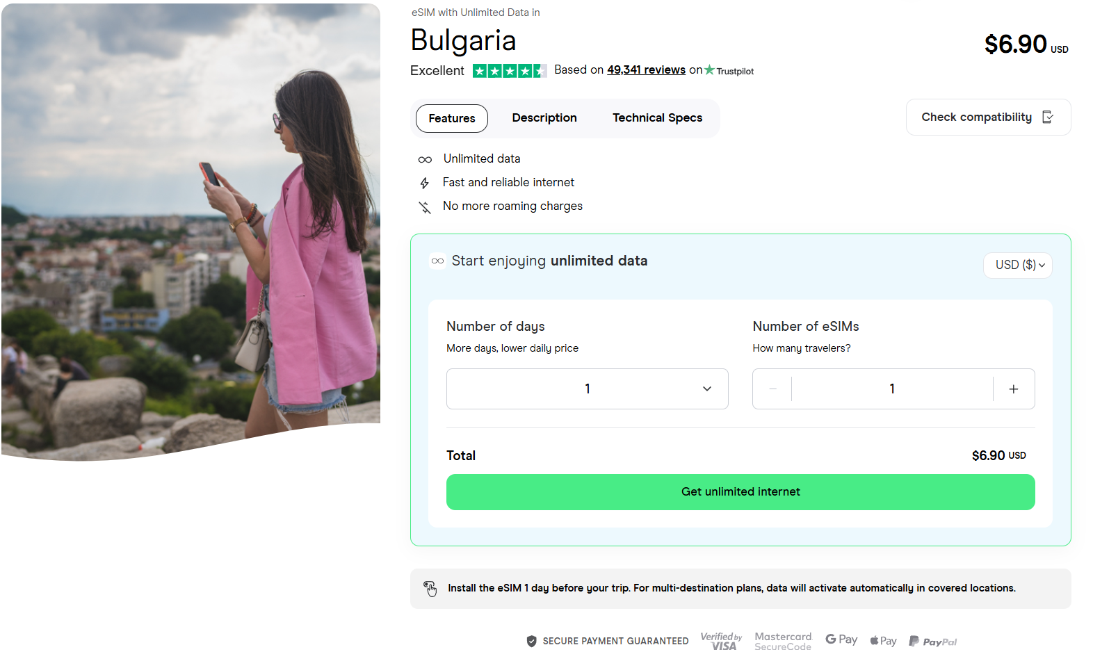 eSIM with unlimited data for Bulgaria.