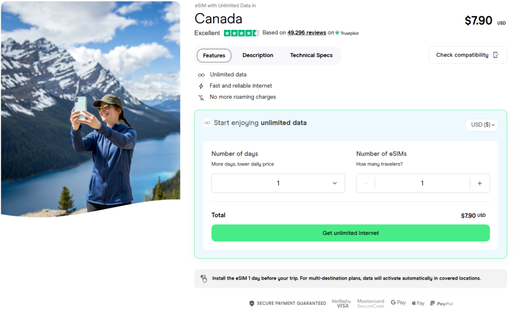 eSIM for Canada with unlimited data