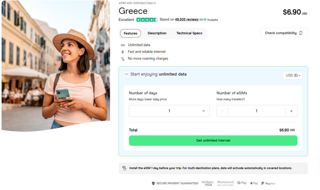 esim with unlimited data for Greece